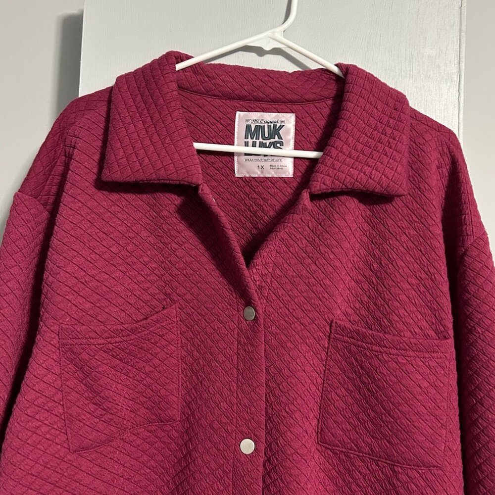 MUK LUKS Berry Pink Quilted Snap Front‎ Shacket Women's Size 1X